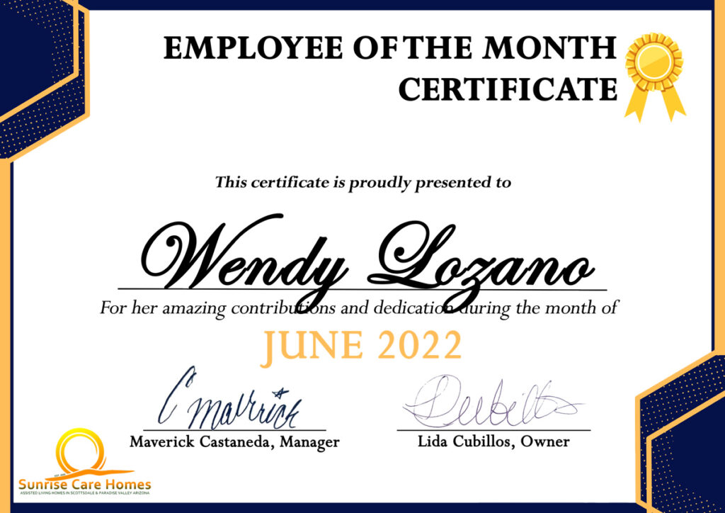 Employee of the Month Certificate for the Month of June